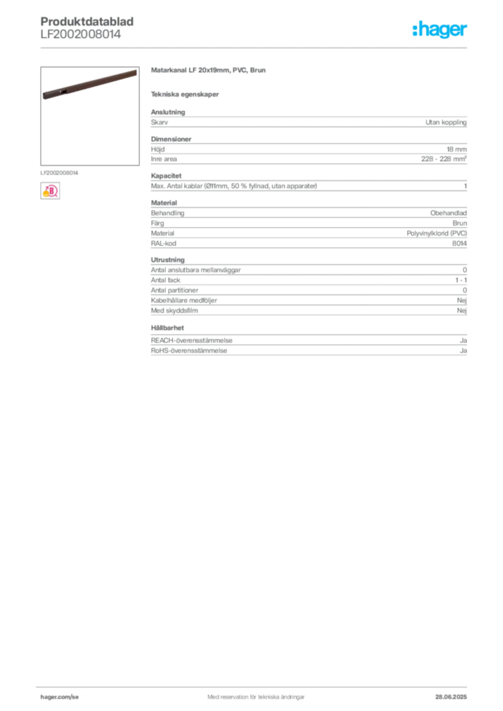 Bild Hager Produktdatablad LF2002008014 | Hager Sverige