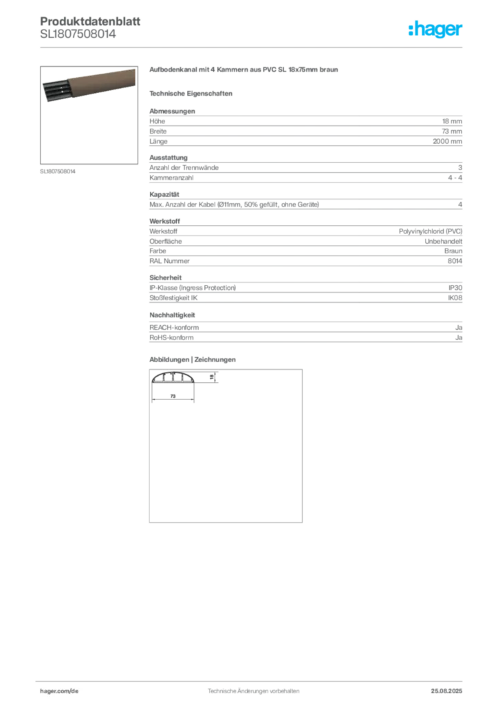 Bild Hager Produktdatenblatt SL1807508014 | Hager Deutschland