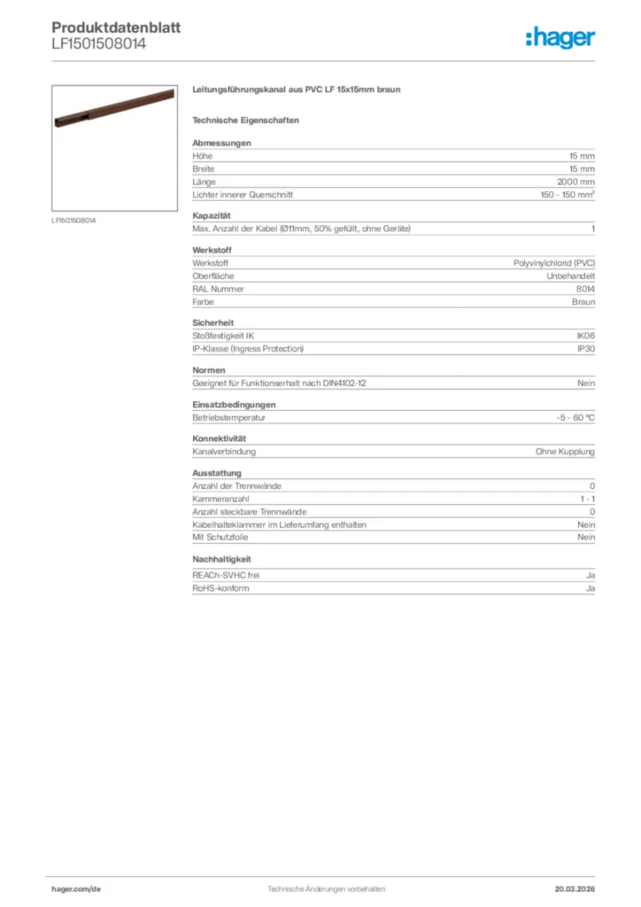 Bild Hager Produktdatenblatt LF1501508014 | Hager Deutschland