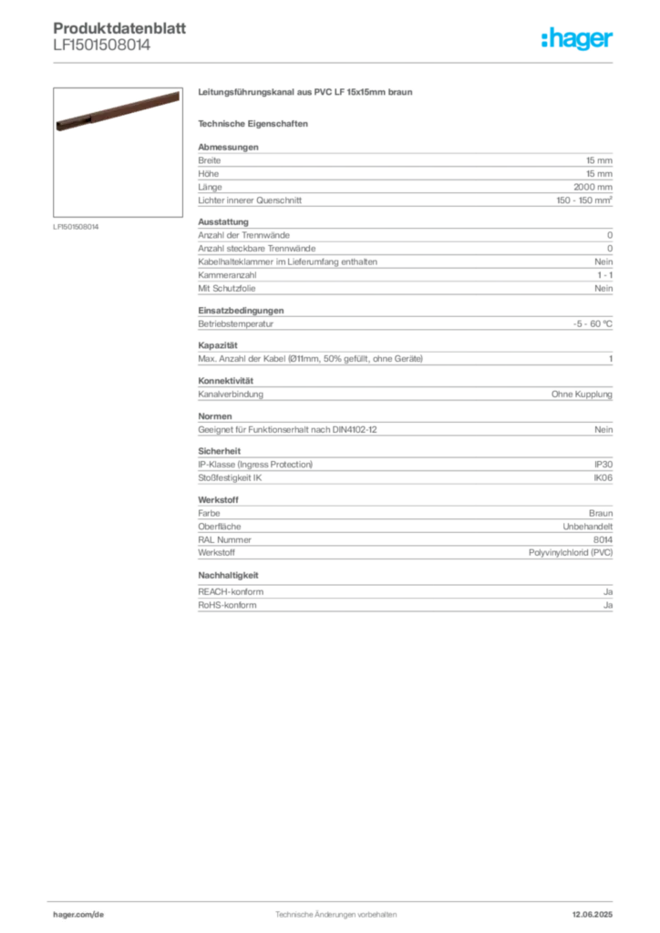 Bild Hager Produktdatenblatt LF1501508014 | Hager Deutschland