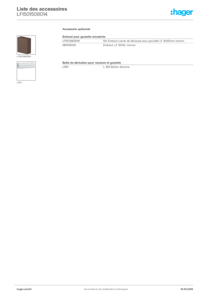 Image Hager Fiche technique du produit LF1501508014 | Hager France