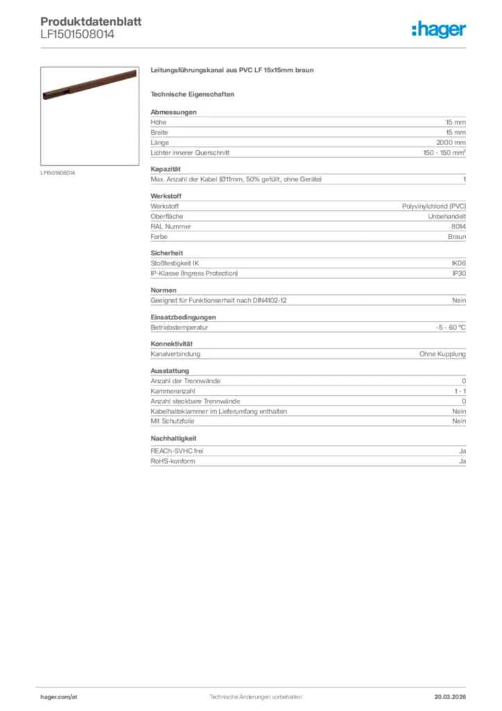 Bild Hager Produktdatenblatt LF1501508014 | Hager Deutschland