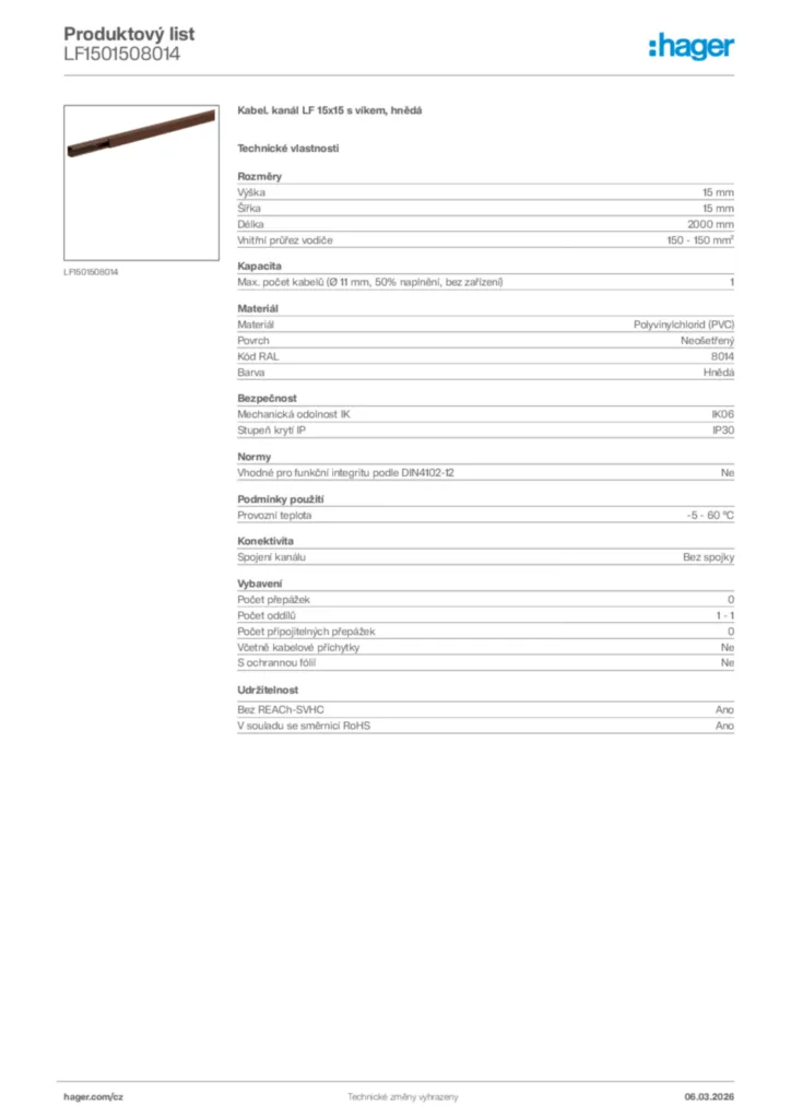 Obrázek Hager Product data sheet LF1501508014 | Hager