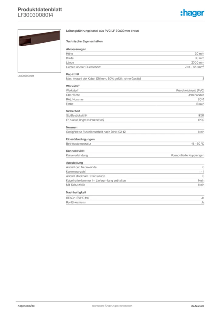 Bild Hager Produktdatenblatt LF3003008014 | Hager Deutschland