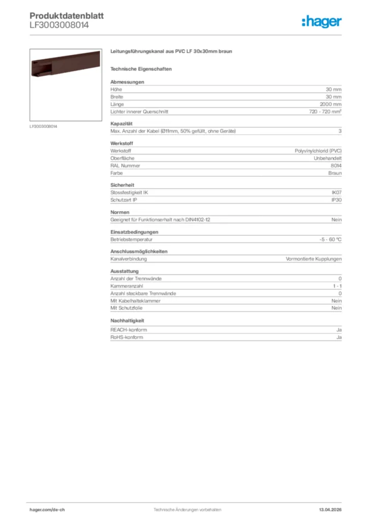 Bild Hager Produktdatenblatt LF3003008014 | Hager Schweiz