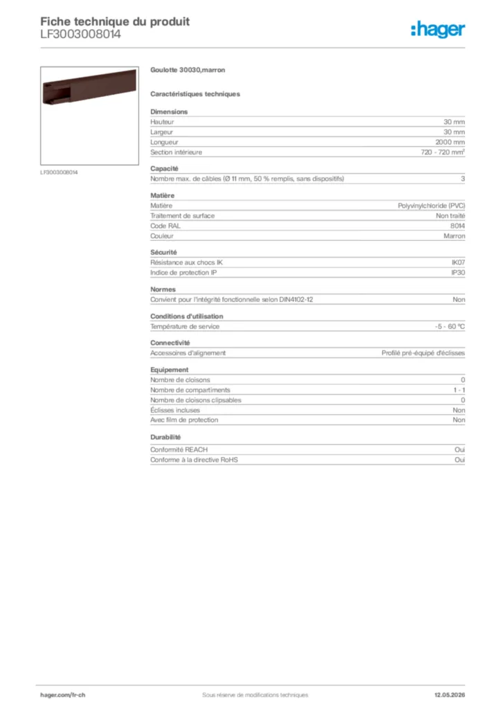 Image Hager Fiche technique du produit LF3003008014 | Hager Suisse