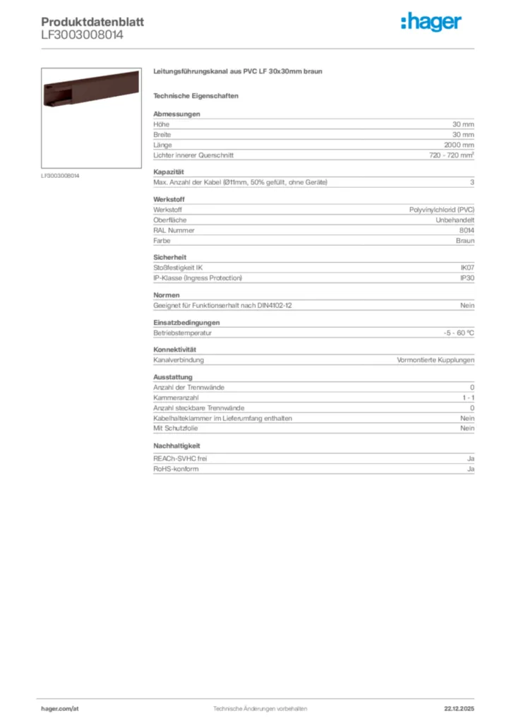Bild Hager Produktdatenblatt LF3003008014 | Hager Deutschland