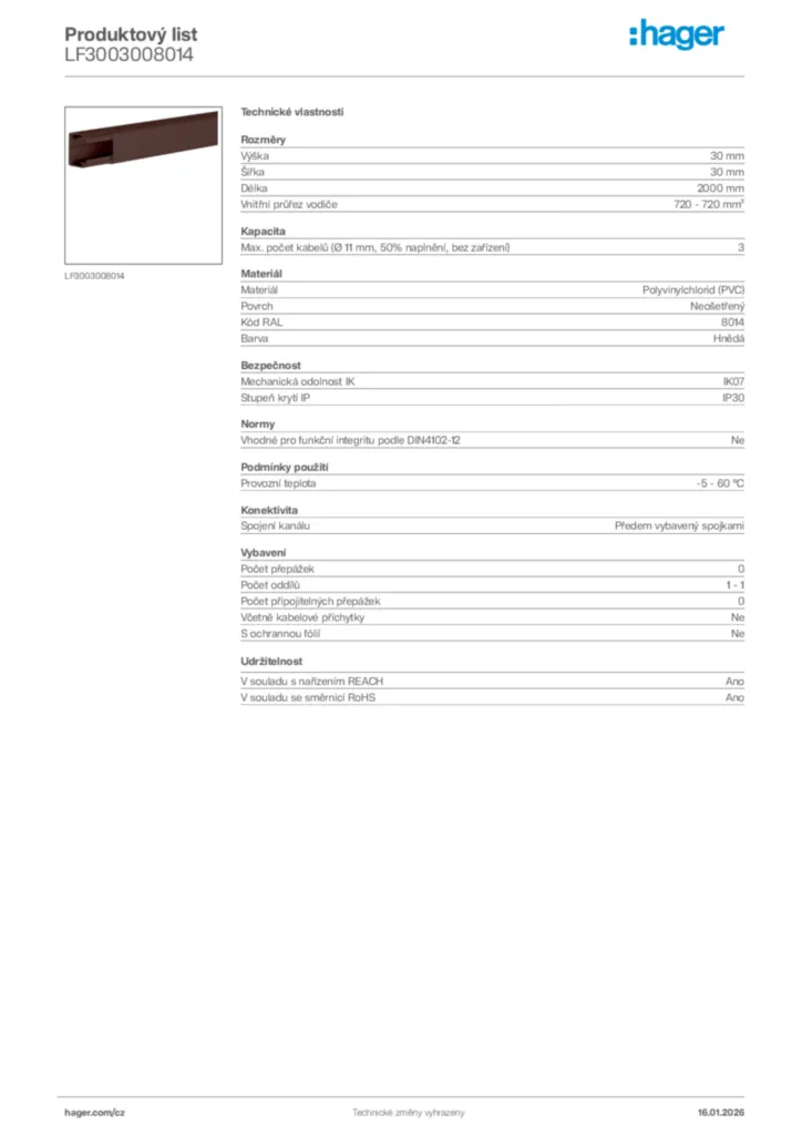 Obrázek Hager Product data sheet LF3003008014 | Hager