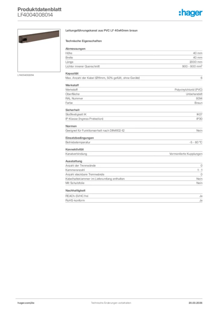 Bild Hager Produktdatenblatt LF4004008014 | Hager Deutschland