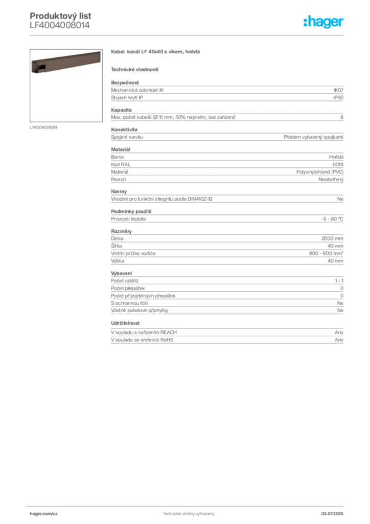 Obrázek Hager Product data sheet LF4004008014 | Hager