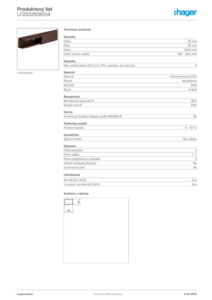 Obrázek Hager Product data sheet LF2502508014 | Hager
