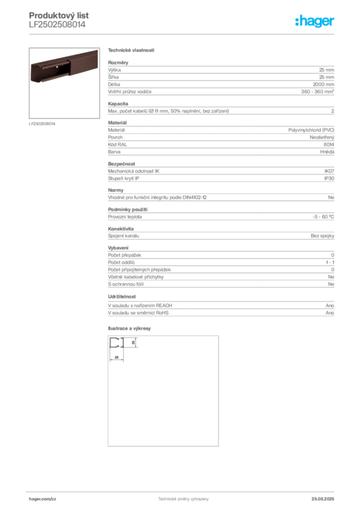 Obrázek Hager Product data sheet LF2502508014 | Hager