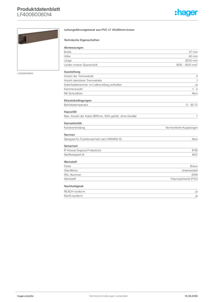 Bild Hager Produktdatenblatt LF4006008014 | Hager Deutschland