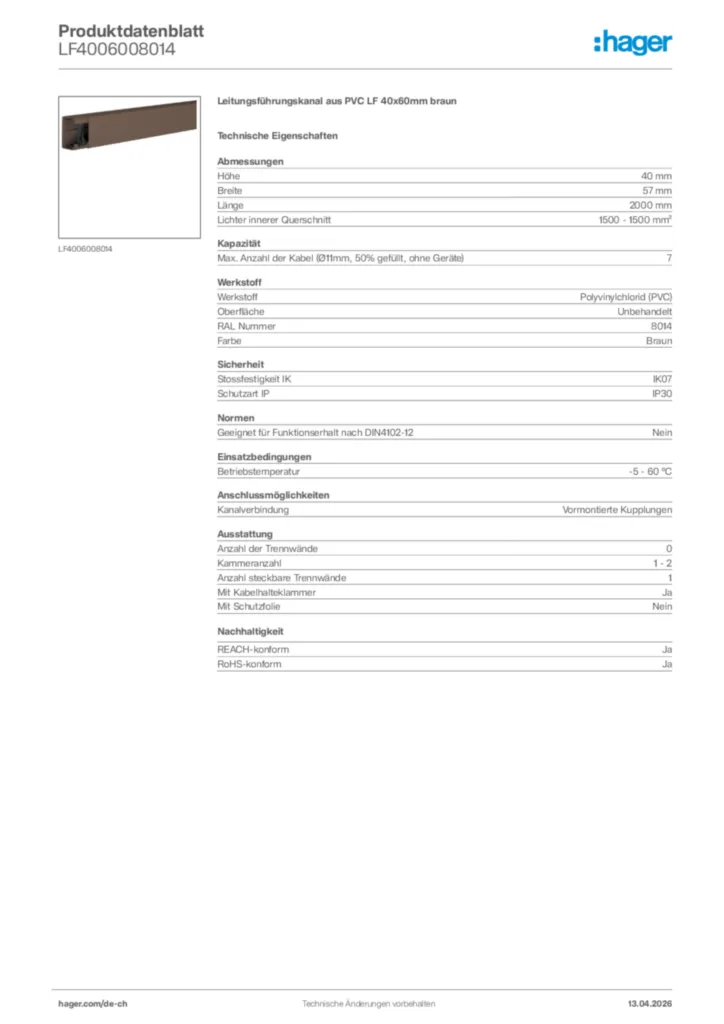 Bild Hager Produktdatenblatt LF4006008014 | Hager Schweiz