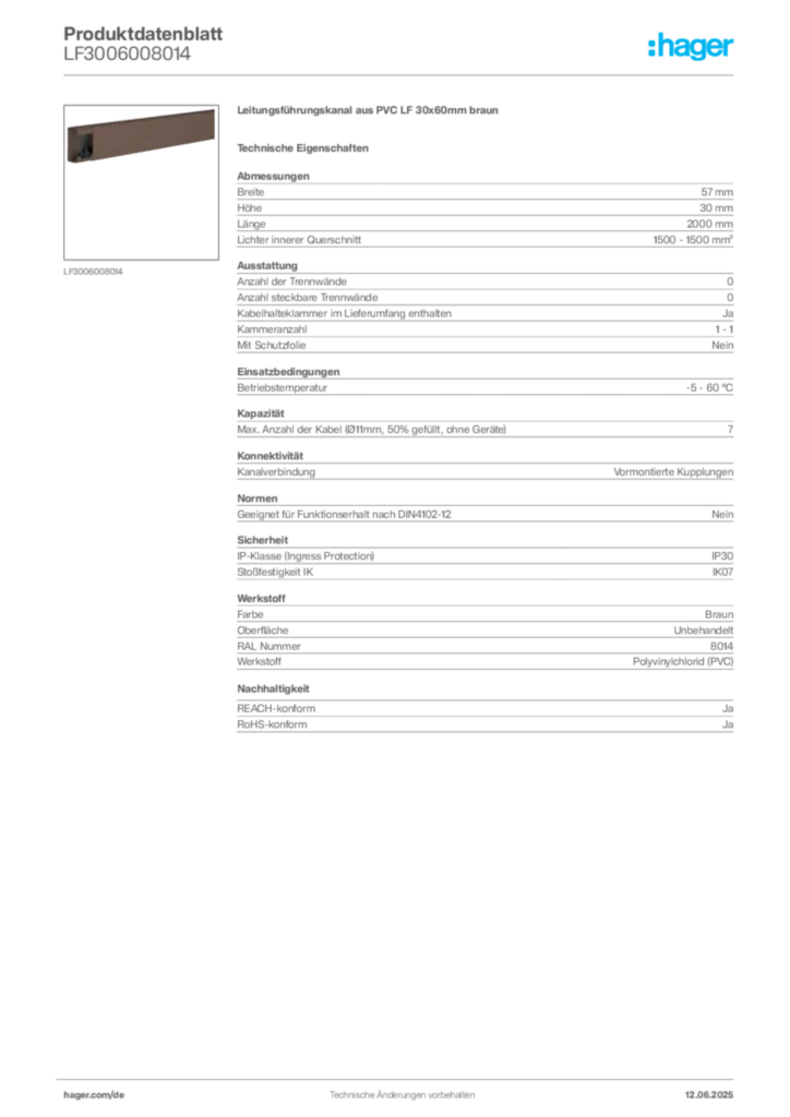 Bild Hager Produktdatenblatt LF3006008014 | Hager Deutschland