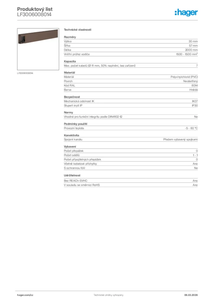 Obrázek Hager Product data sheet LF3006008014 | Hager