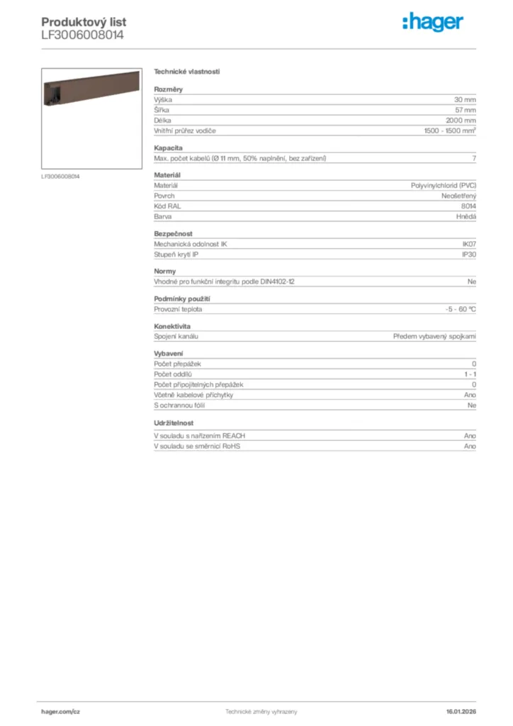 Obrázek Hager Product data sheet LF3006008014 | Hager