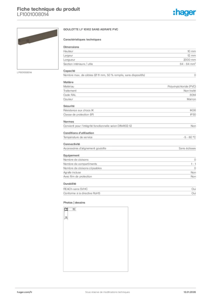 Image Hager Fiche technique du produit LF1001008014 | Hager France
