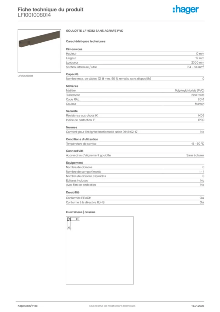 Image Hager Fiche technique du produit LF1001008014 | Hager Belgique
