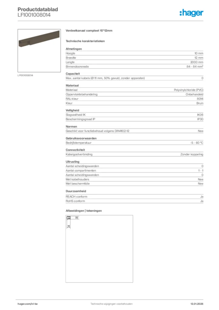 Afbeelding Hager Productdatablad LF1001008014 | Hager Belgium