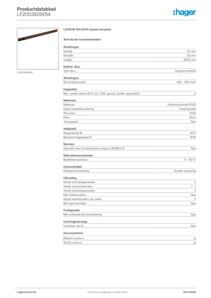 Afbeelding Hager Productdatablad LF2003508014 | Hager Belgium