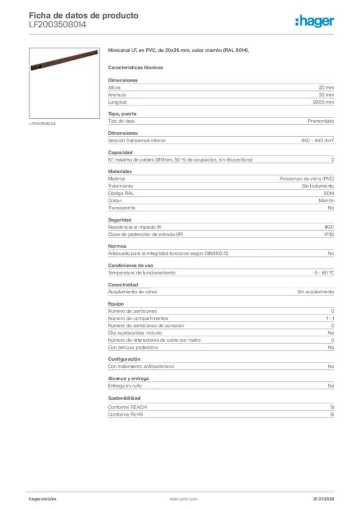 Imagen Hager Ficha de datos de producto LF2003508014 | Hager España