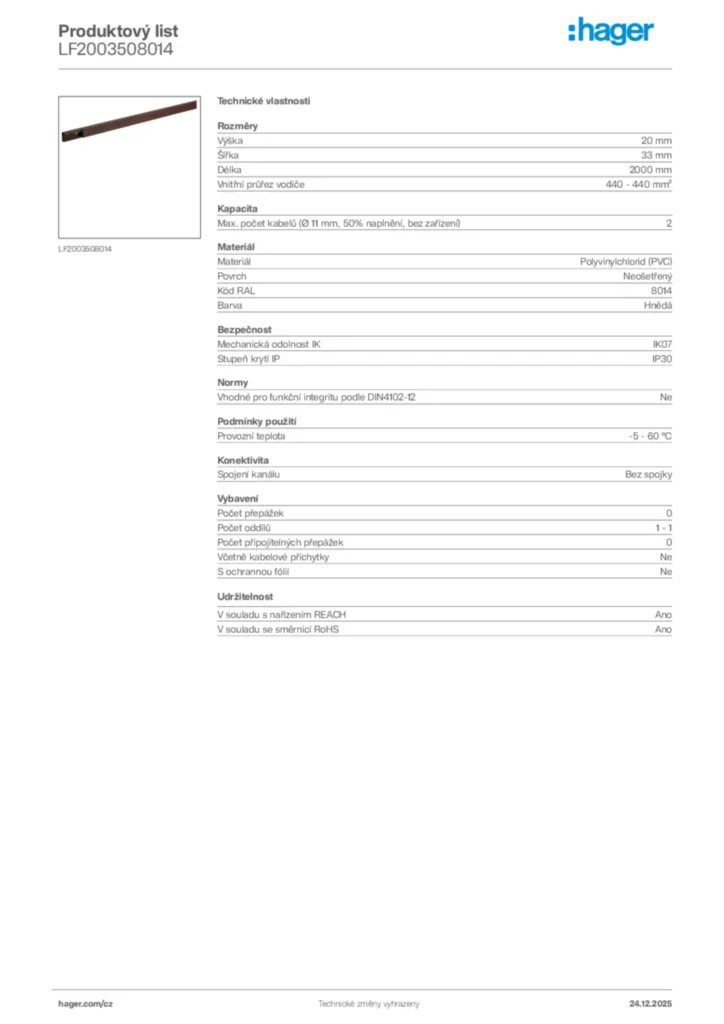Obrázek Hager Product data sheet LF2003508014 | Hager