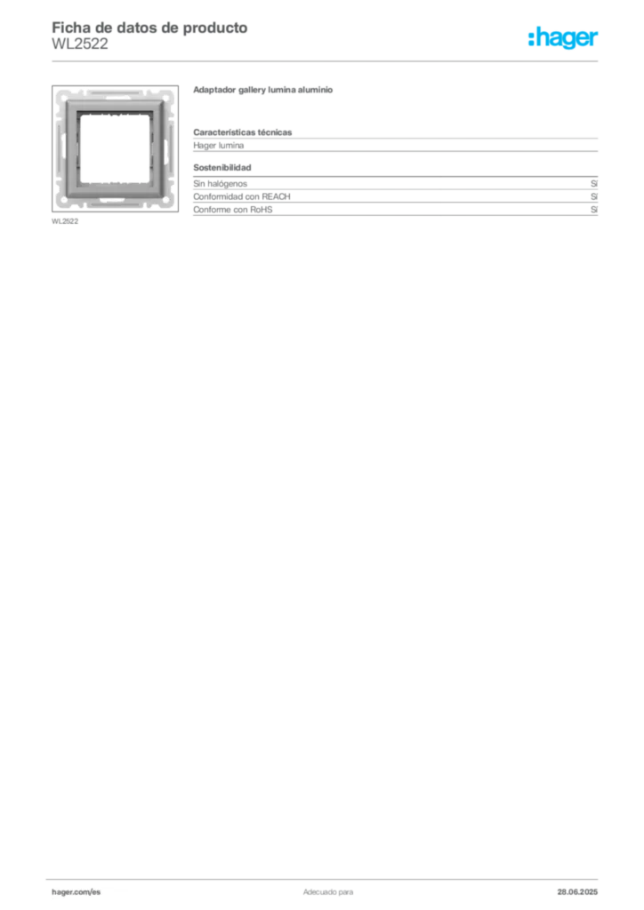 Imagen Hager Ficha de datos de producto WL2522 | Hager España
