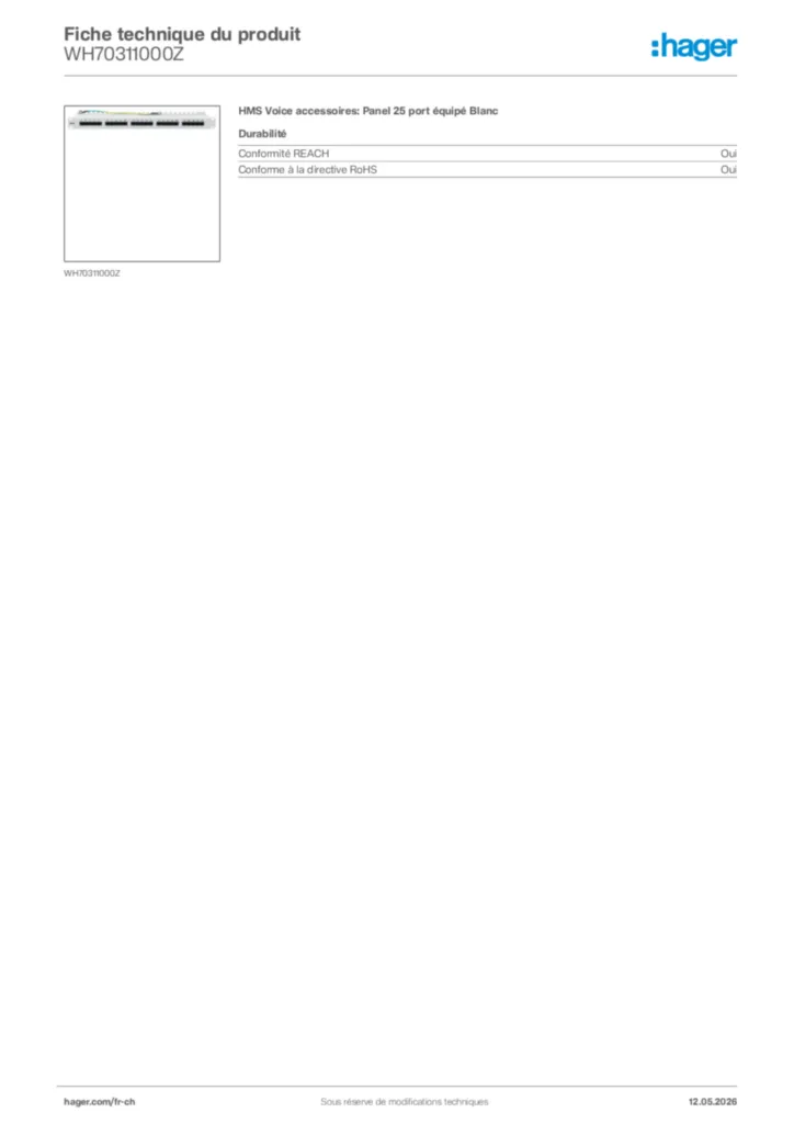 Image Hager Fiche technique du produit WH70311000Z | Hager Suisse