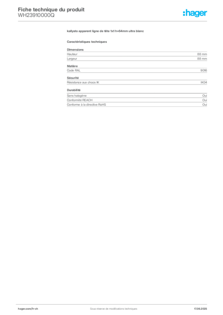 Image Hager Fiche technique du produit WH23910000Q | Hager Suisse