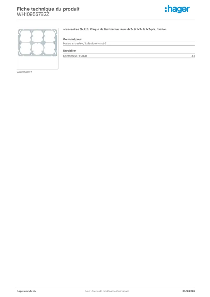 Image Hager Fiche technique du produit WH10955782Z | Hager Suisse