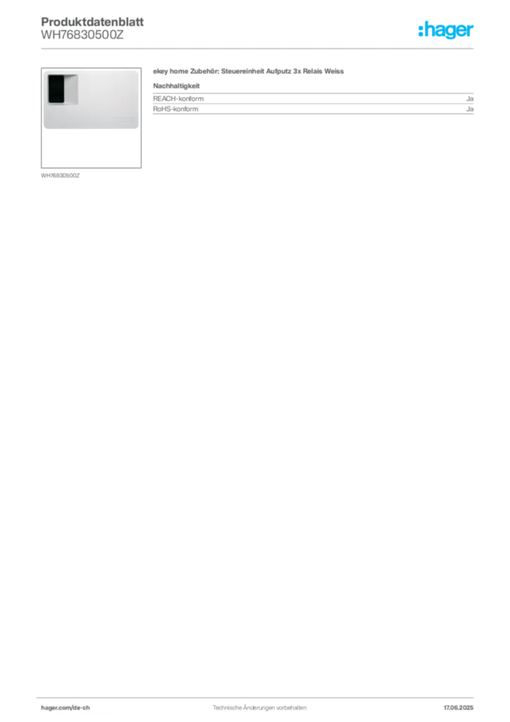 Bild Hager Produktdatenblatt WH76830500Z | Hager Schweiz