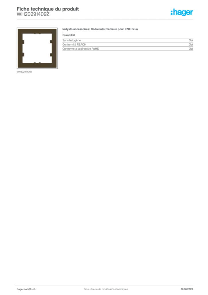 Image Hager Fiche technique du produit WH20291409Z | Hager Suisse