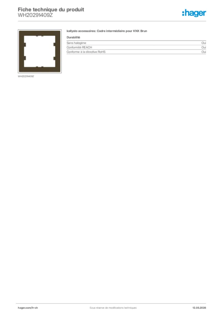Image Hager Fiche technique du produit WH20291409Z | Hager Suisse