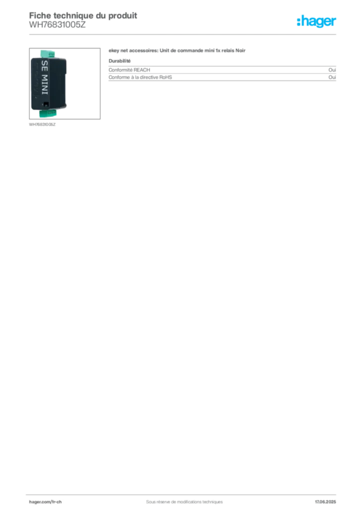 Image Hager Fiche technique du produit WH76831005Z | Hager Suisse