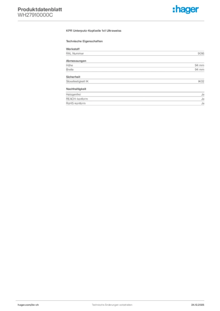 Bild Hager Produktdatenblatt WH27910000C | Hager Schweiz