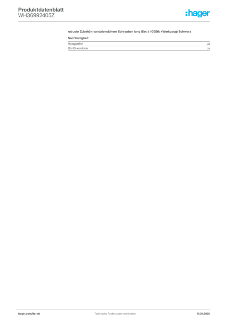 Bild Hager Produktdatenblatt WH36992405Z | Hager Schweiz