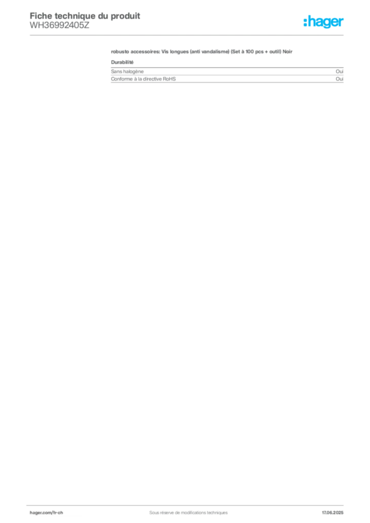 Image Hager Fiche technique du produit WH36992405Z | Hager Suisse