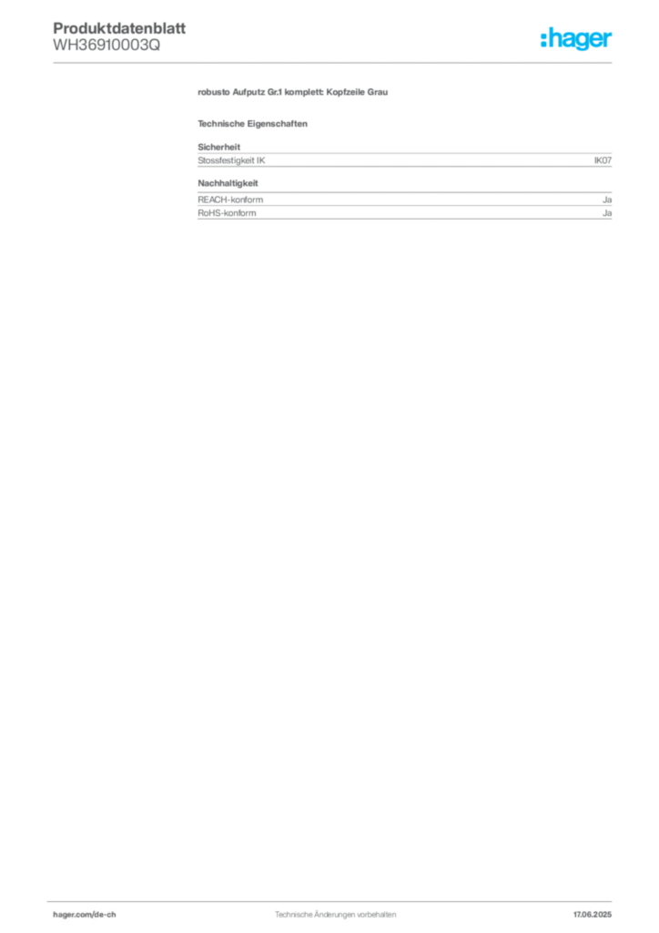 Bild Hager Produktdatenblatt WH36910003Q | Hager Schweiz