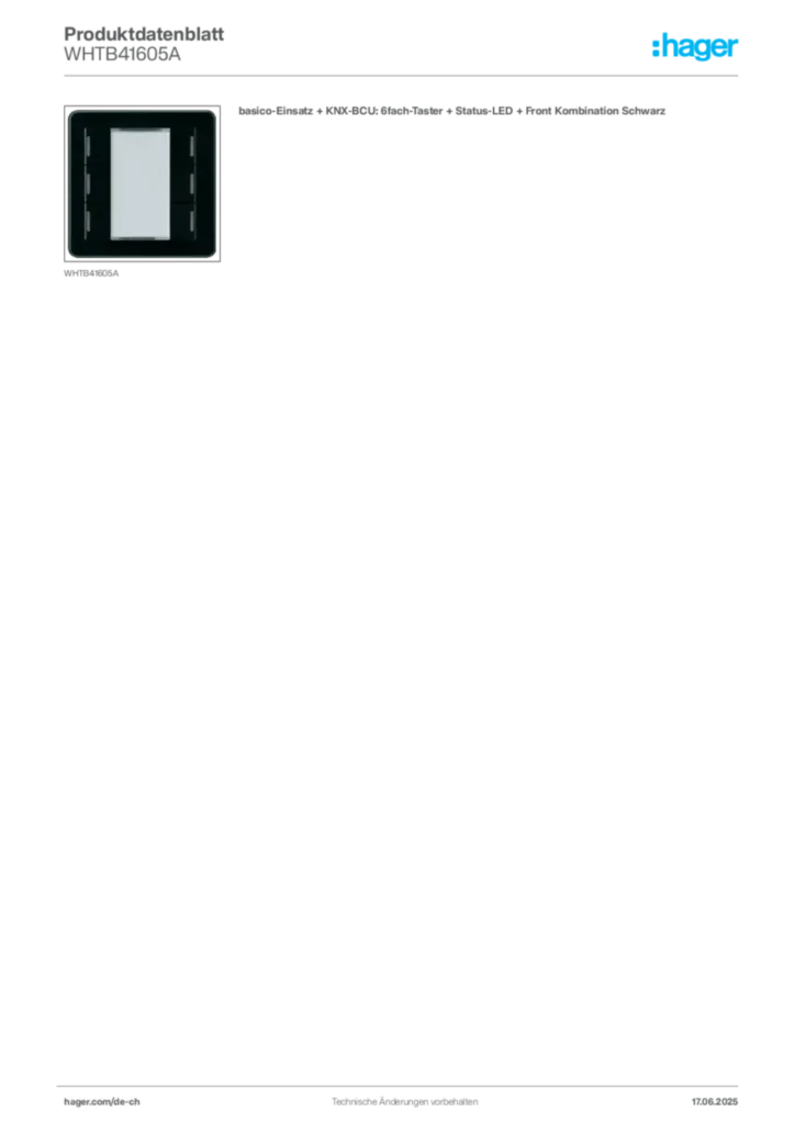 Bild Hager Produktdatenblatt WHTB41605A | Hager Schweiz