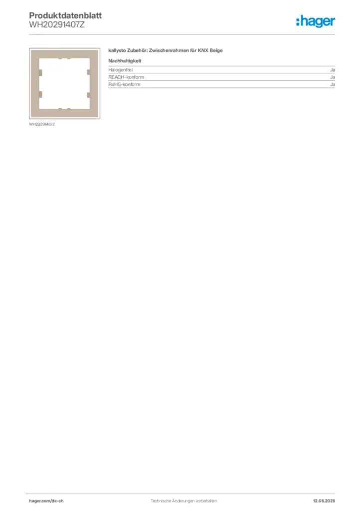 Bild Hager Produktdatenblatt WH20291407Z | Hager Schweiz