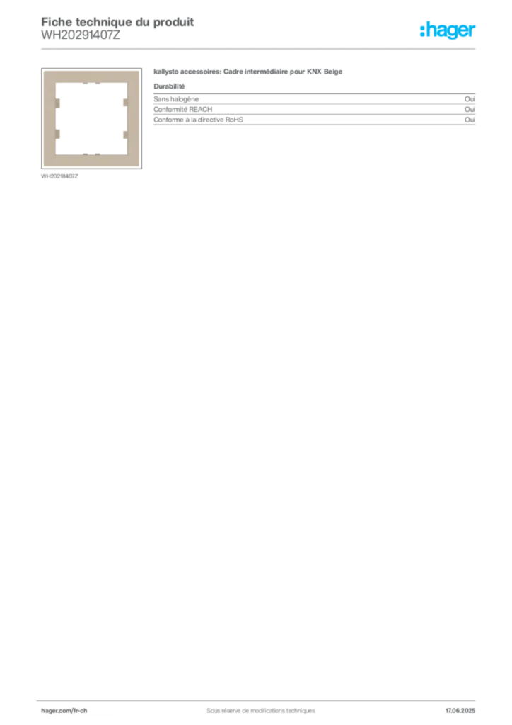 Image Hager Fiche technique du produit WH20291407Z | Hager Suisse