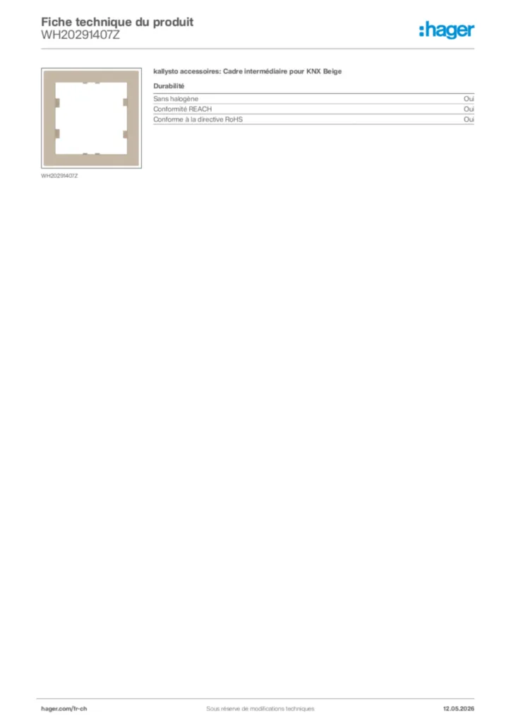 Image Hager Fiche technique du produit WH20291407Z | Hager Suisse