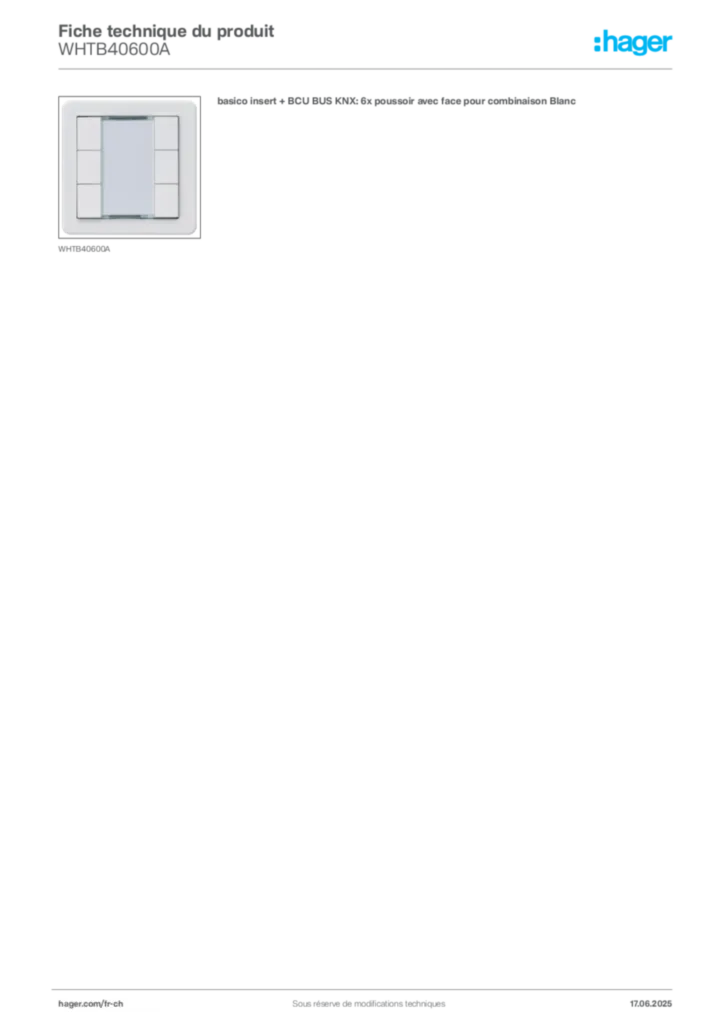 Image Hager Fiche technique du produit WHTB40600A | Hager Suisse