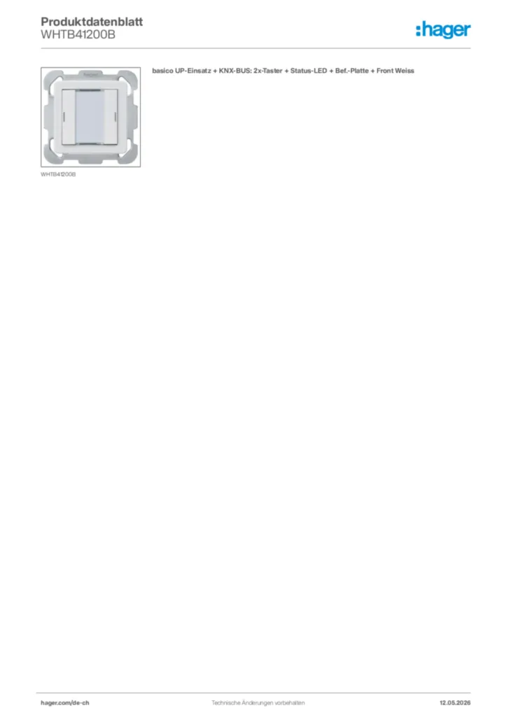 Bild Hager Produktdatenblatt WHTB41200B | Hager Schweiz
