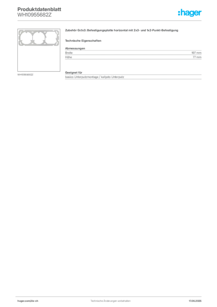 Bild Hager Produktdatenblatt WH10955682Z | Hager Schweiz