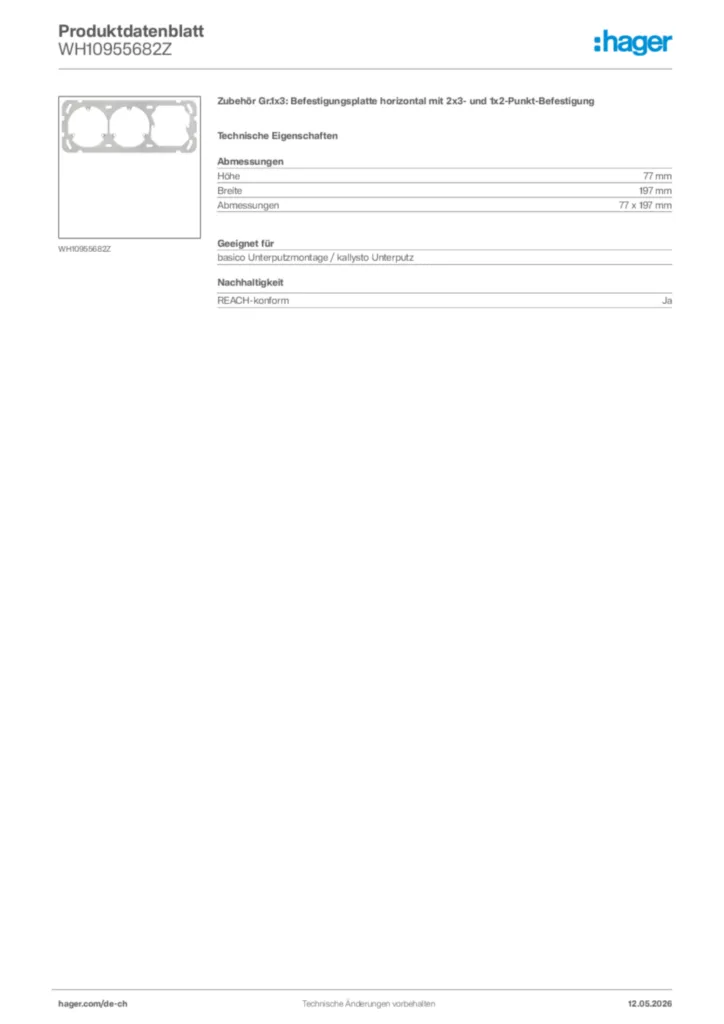 Bild Hager Produktdatenblatt WH10955682Z | Hager Schweiz