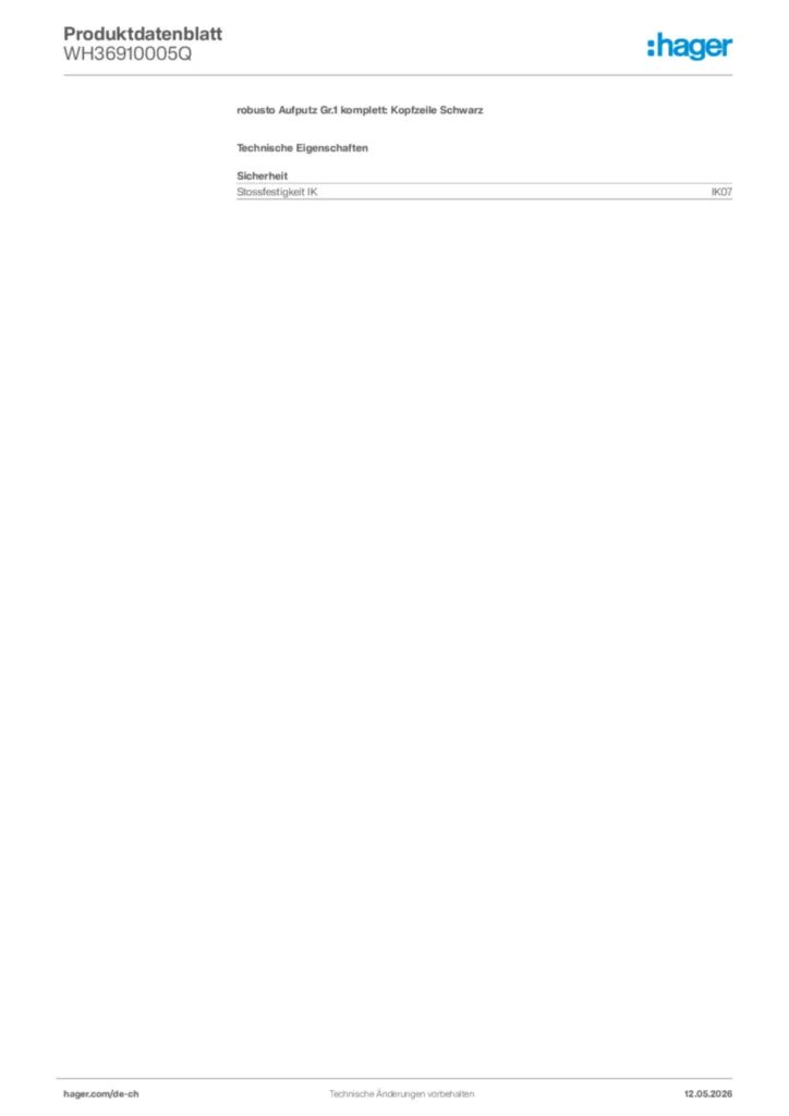 Bild Hager Produktdatenblatt WH36910005Q | Hager Schweiz