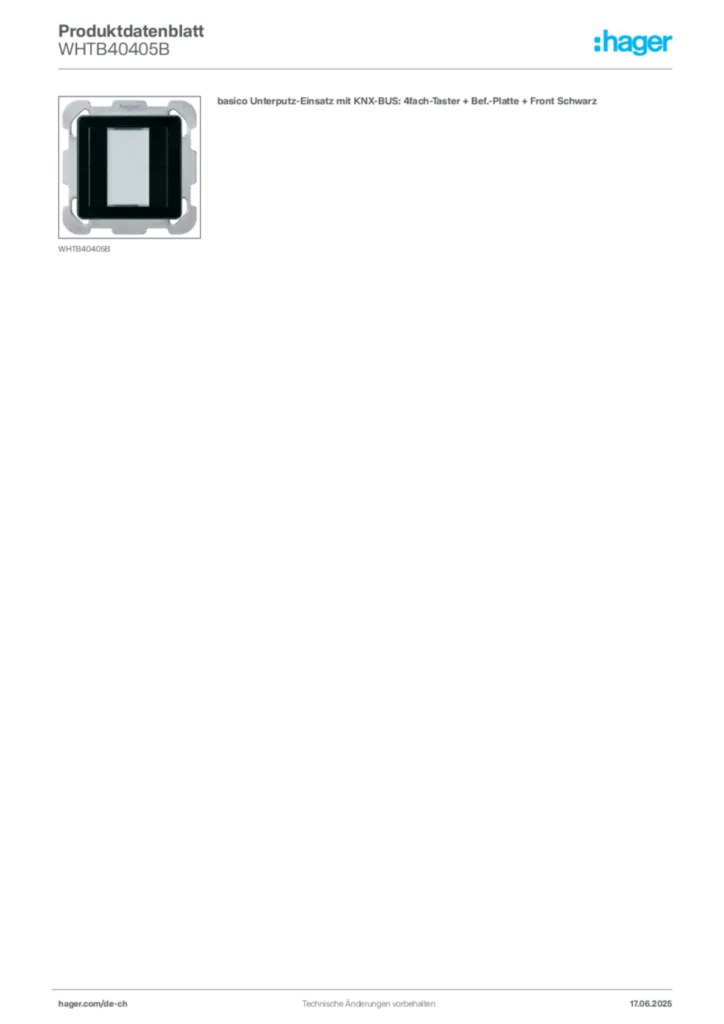 Bild Hager Produktdatenblatt WHTB40405B | Hager Schweiz