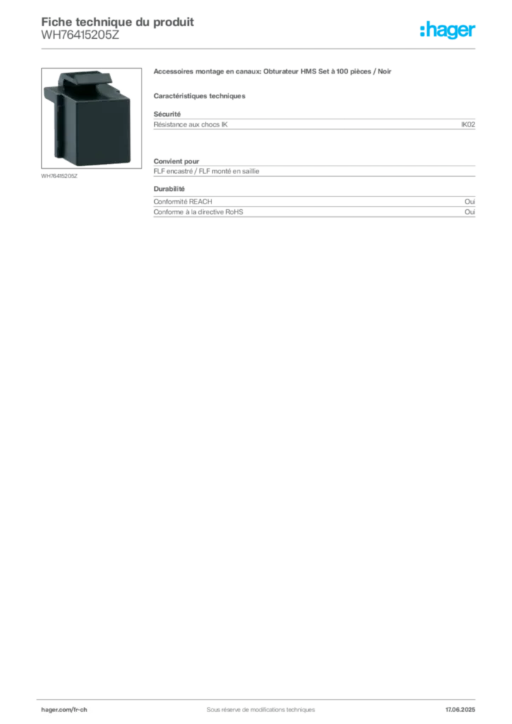 Image Hager Fiche technique du produit WH76415205Z | Hager Suisse